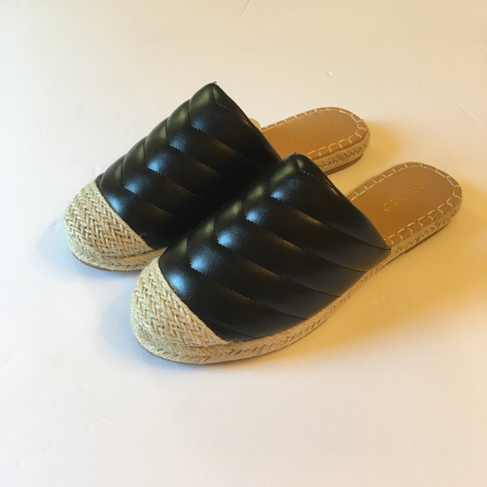 BAMBOO Black Faux Leather Quilted Chevron Mule Espadrille NIB